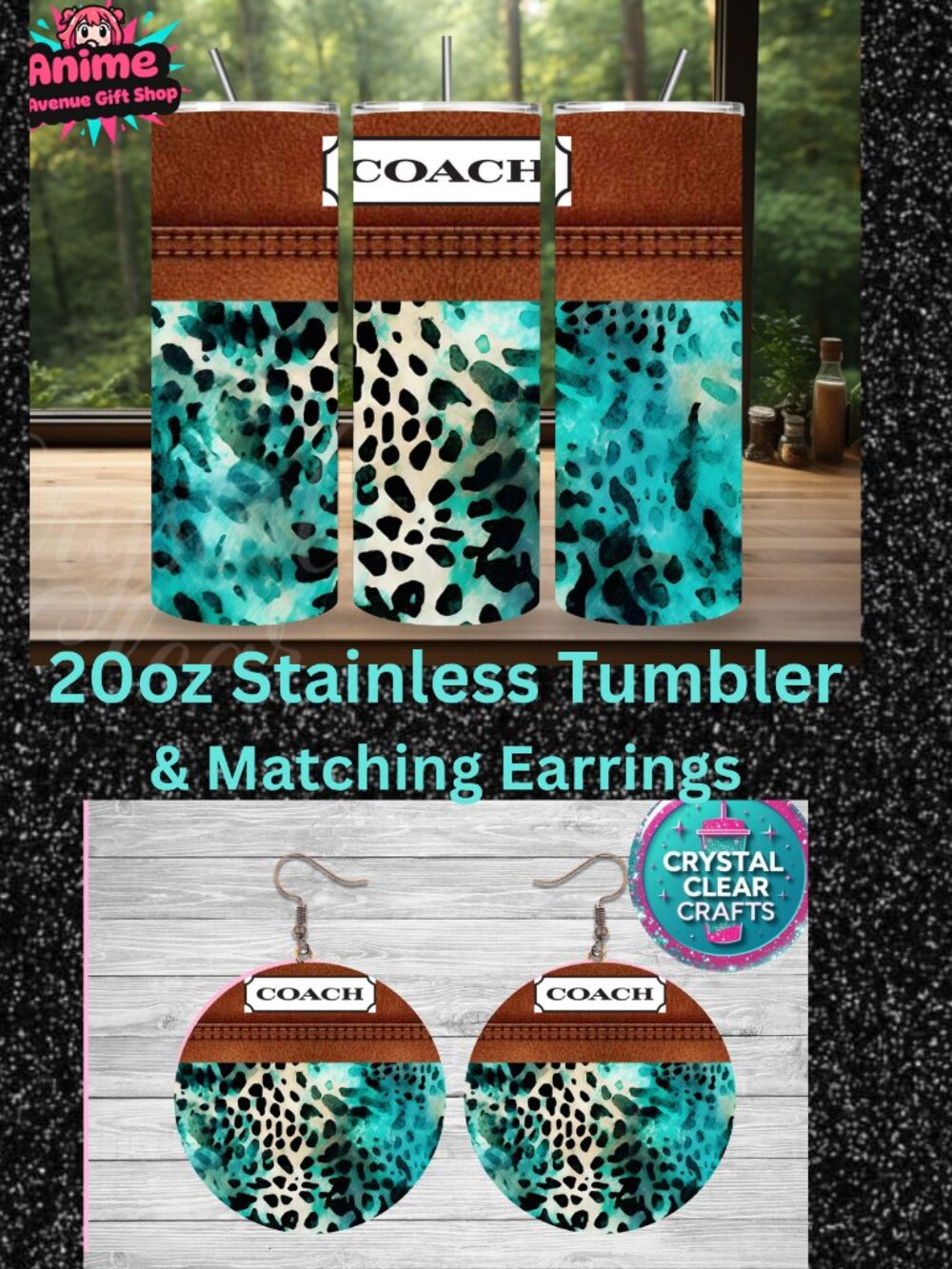 Coach 20oz Stainless Steel Tumbler & Matching Earring Set Custom